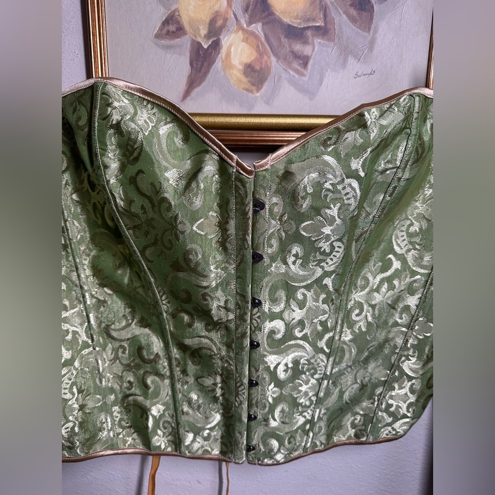 Green Brocade Corset Top with Thong (Never Used)